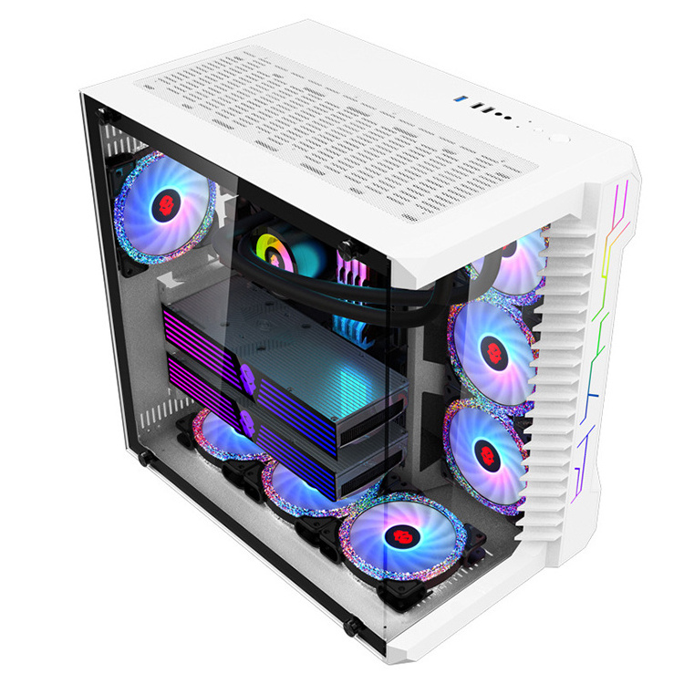 Hot sale cool fan full tower computer case with RBG bar gaming case gamer mini pc desktop cabinets