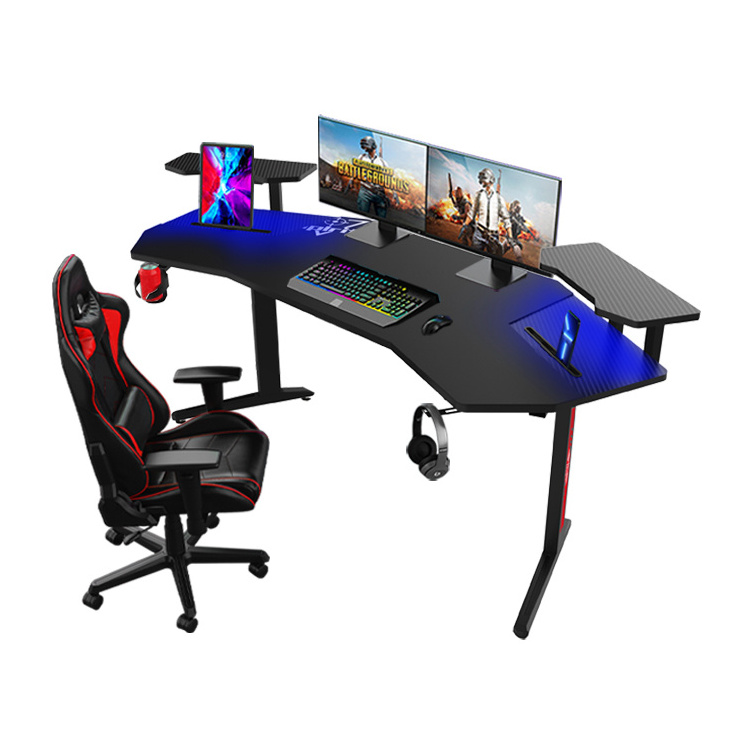 Large Desktop RGB Gaming Desk Corner E-sports Computer Gaming Table Manufacturer Black PC Gamer Desk With LED, Streamer