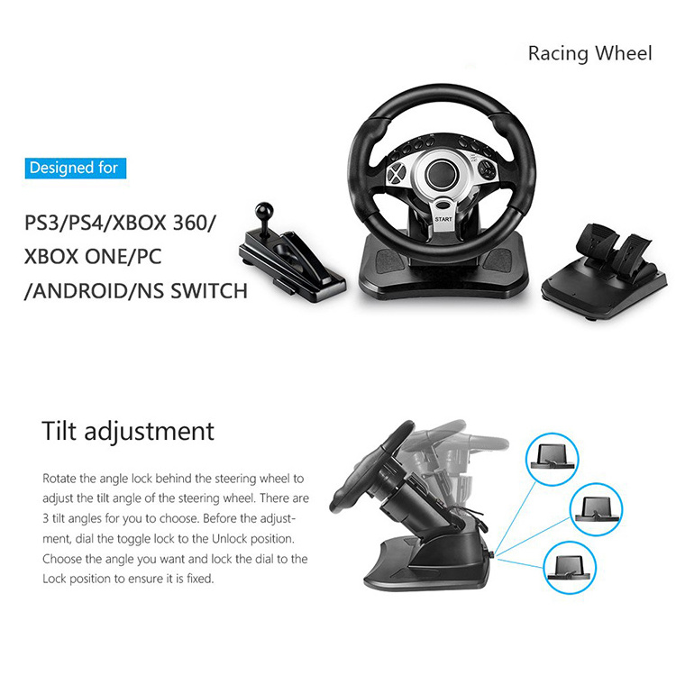 best price Linear button Simulator 900 Degree PS4 Gaming Racing Steering Wheel with  vibrator motor