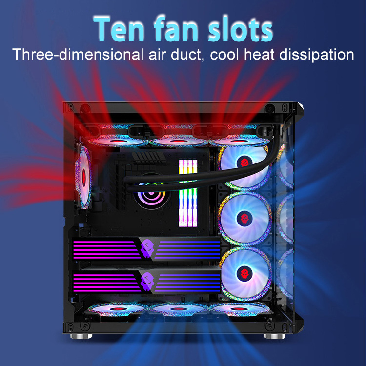 Hot sale cool fan full tower computer case with RBG bar gaming case gamer mini pc desktop cabinets