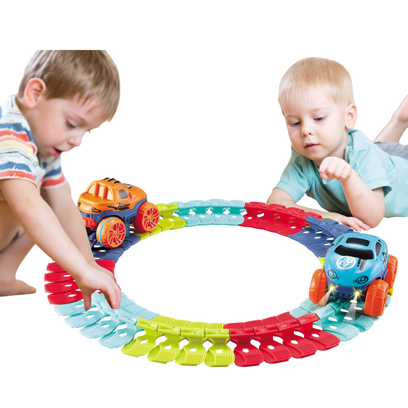 184PCS DIY Assembly Flexible Track Play Set Slot Toys Electric Car Toy With Lights