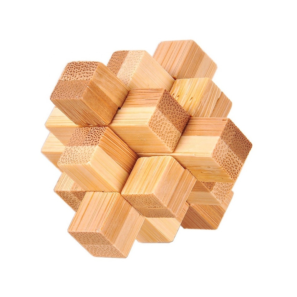 hot selling wholesale Bamboo educational toys 4.5 cm Lu Ban lock 3d puzzle game adult children school bamboo jigsaw puzzle toys