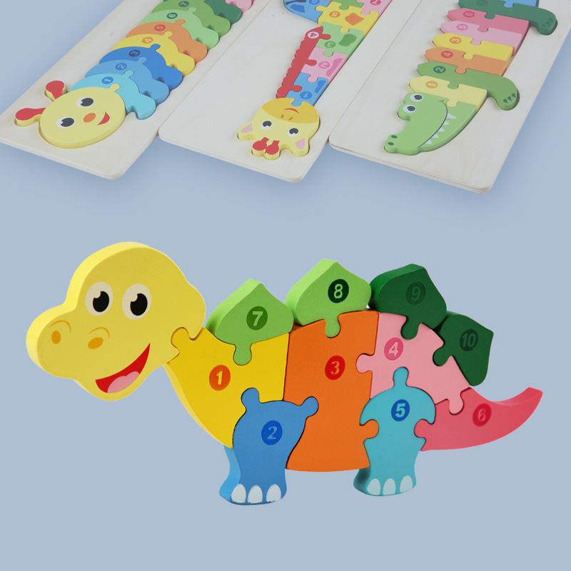 12 Designs 3D Puzzles Educational Toys Kids Animals Montessori Game Wooden Assemble Pegged Puzzles Board Children Preschool