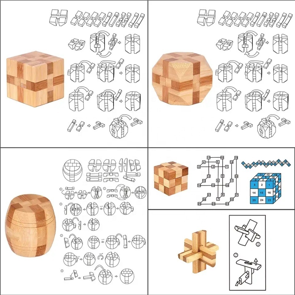 hot selling wholesale Bamboo educational toys 4.5 cm Lu Ban lock 3d puzzle game adult children school bamboo jigsaw puzzle toys