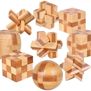 hot selling wholesale Bamboo educational toys 4.5 cm Lu Ban lock 3d puzzle game adult children school bamboo jigsaw puzzle toys