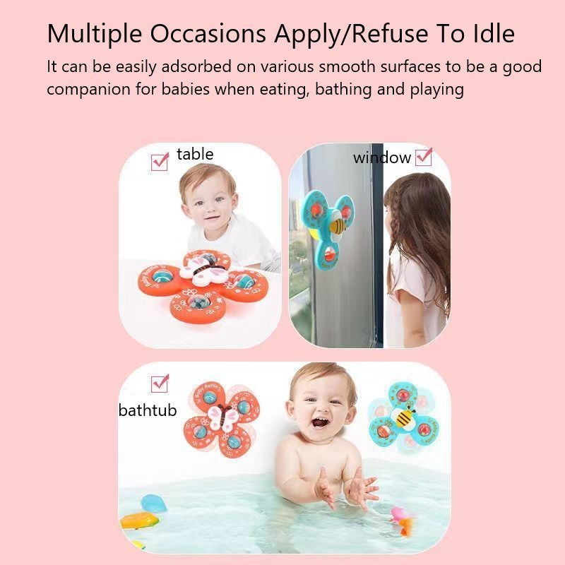 Bath toys suction cup rotating toy baby ring the bell children rotating finger gyro set