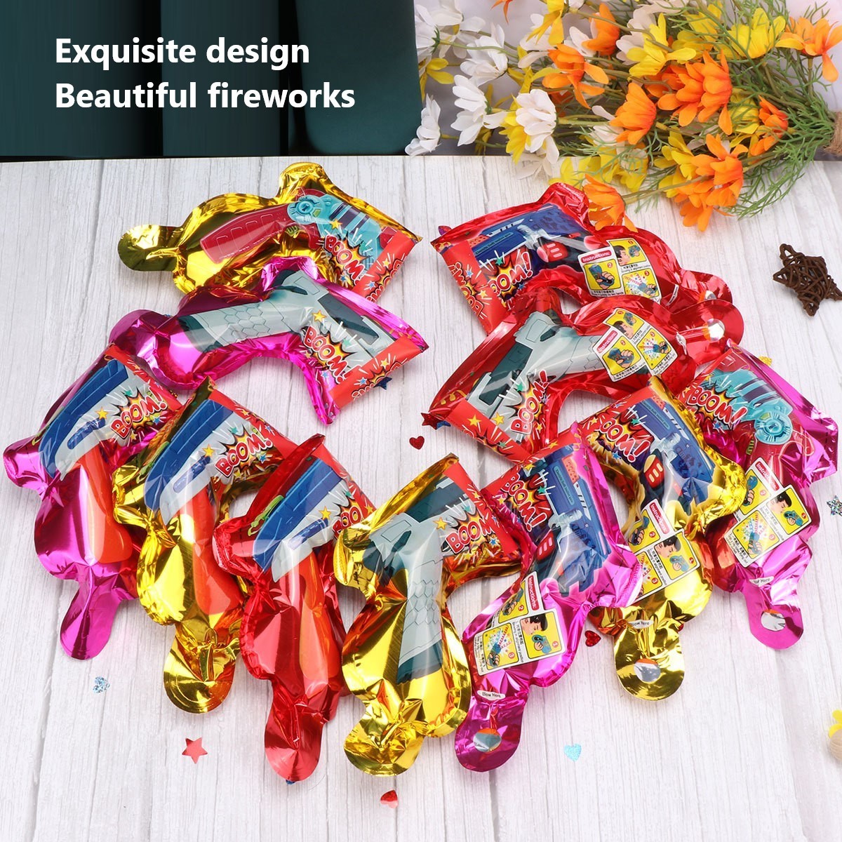 Wholesale Birthday Party Gift Kid Foil Inflatable Balloon Fireworks Confetti Gun Shooter Bubble Gun