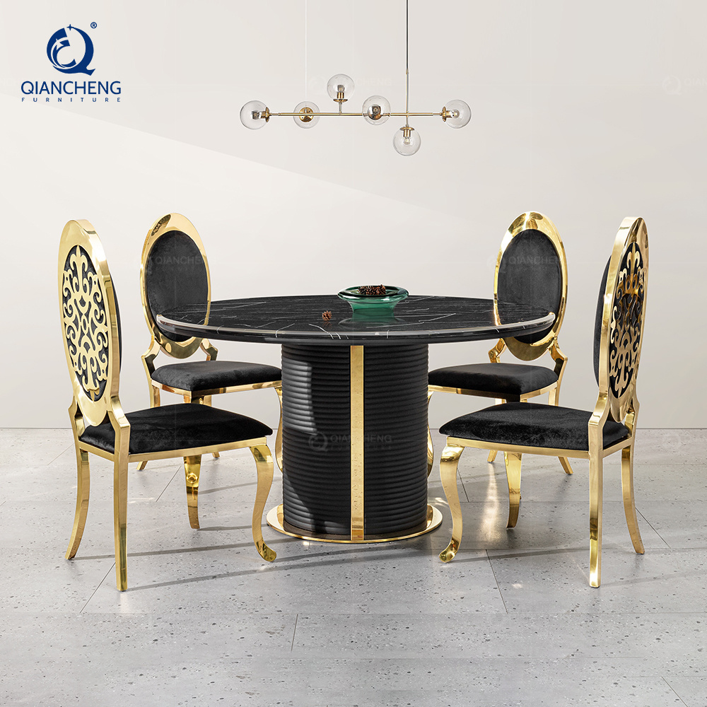 OEM european style 10 people leather dinning table and chair luxury high end modern Concrete dining table set black and gold