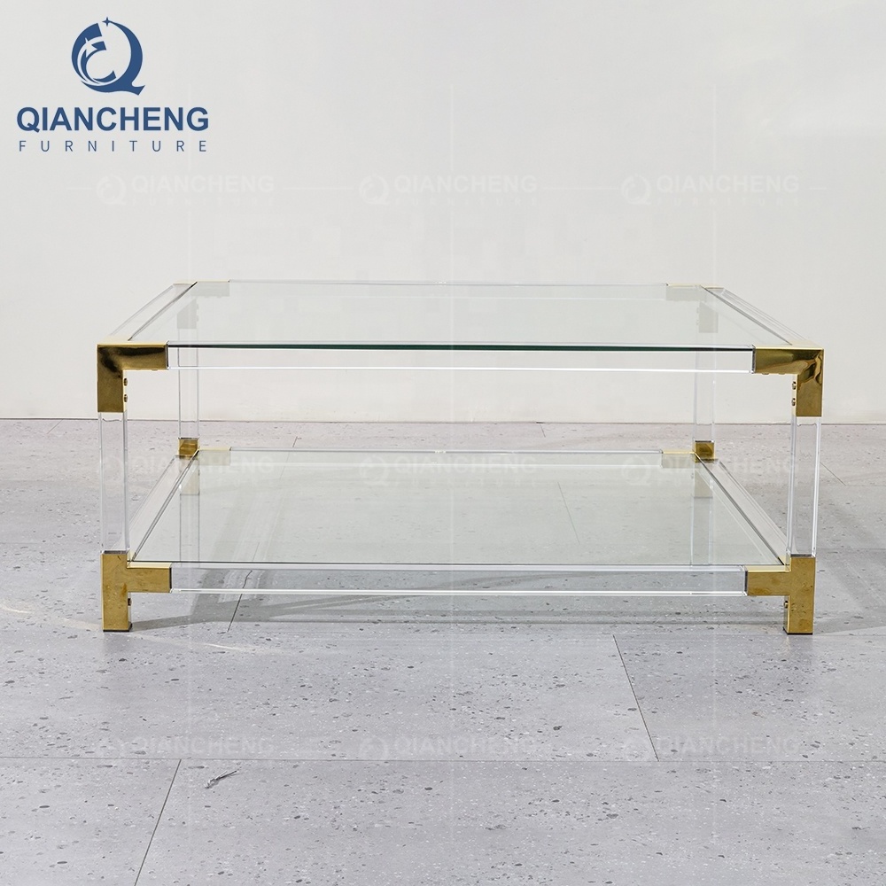 modern square shape clear transparent acrylic plastic glass top side coffee table custom ethiopian stainless steel coffee table