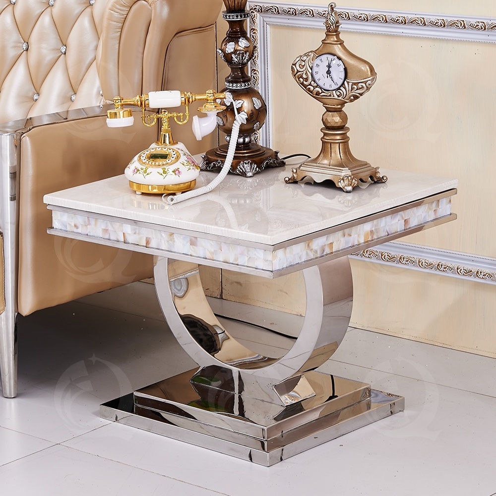 Modern design bed side table living room furniture luxury metal mirror stainless steel marble sofa side coffee table