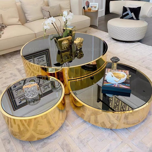 buy china furniture 3 in 1 round glass coffee table with golden stainless steel leg rose coffee table side table