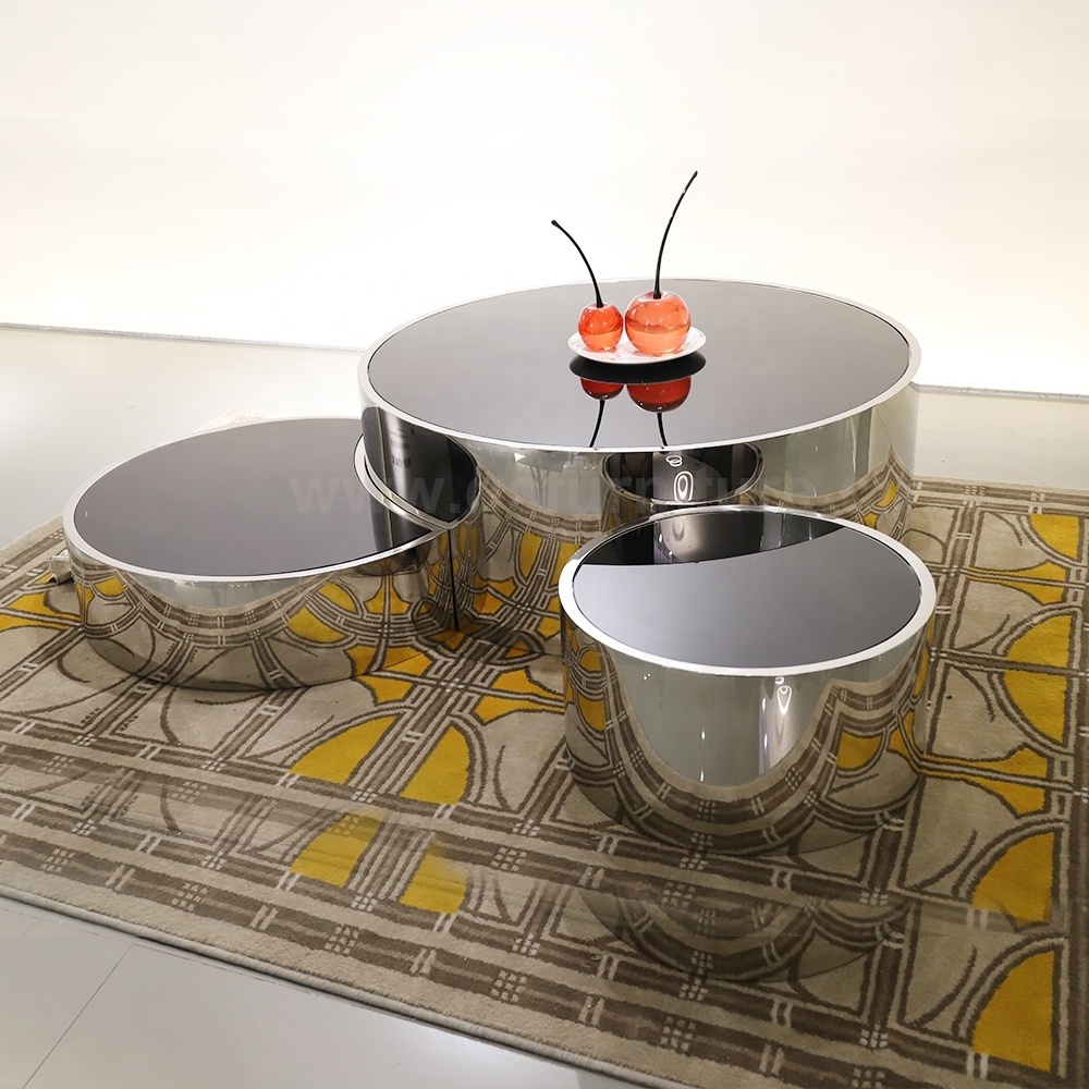 buy china furniture 3 in 1 round glass coffee table with golden stainless steel leg rose coffee table side table