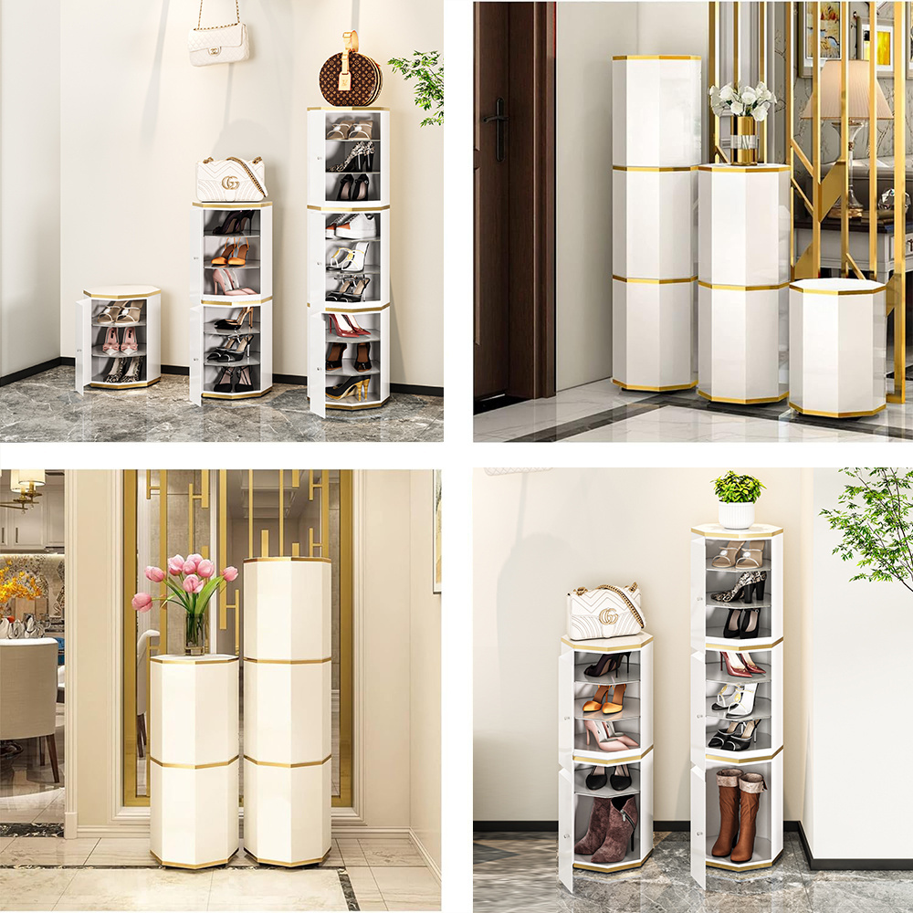 Free Standing Rotating Metal Shoe Rack Cabinet storage furniture Modern luxury design Entryway 360 degrees shoe cabinet 3 layer