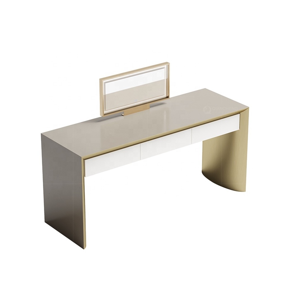 Modern vanity dresser with mirror dressing table bedroom golden stainless steel leg dresser dressing table