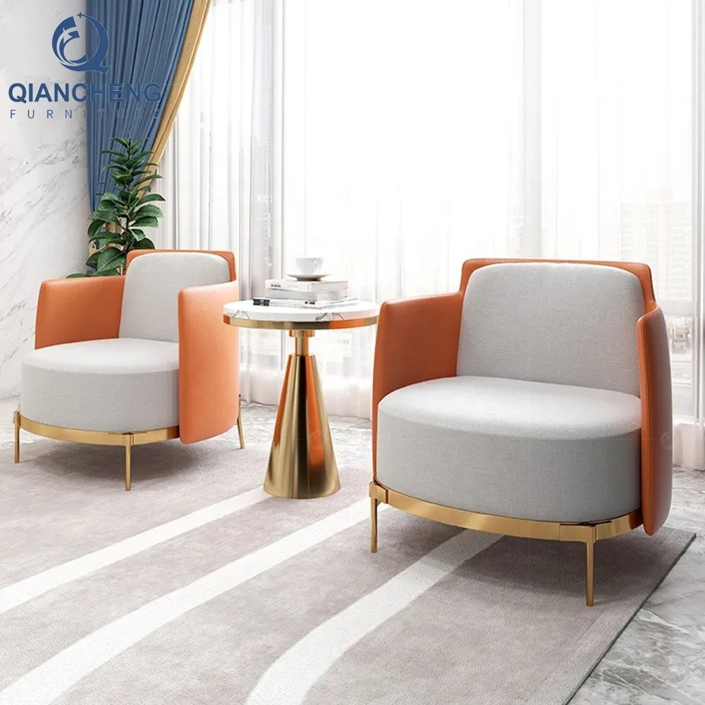 Bedroom stainless steel gold leg hand chair leisure salon furniture foshan velvet fabric leisure chair