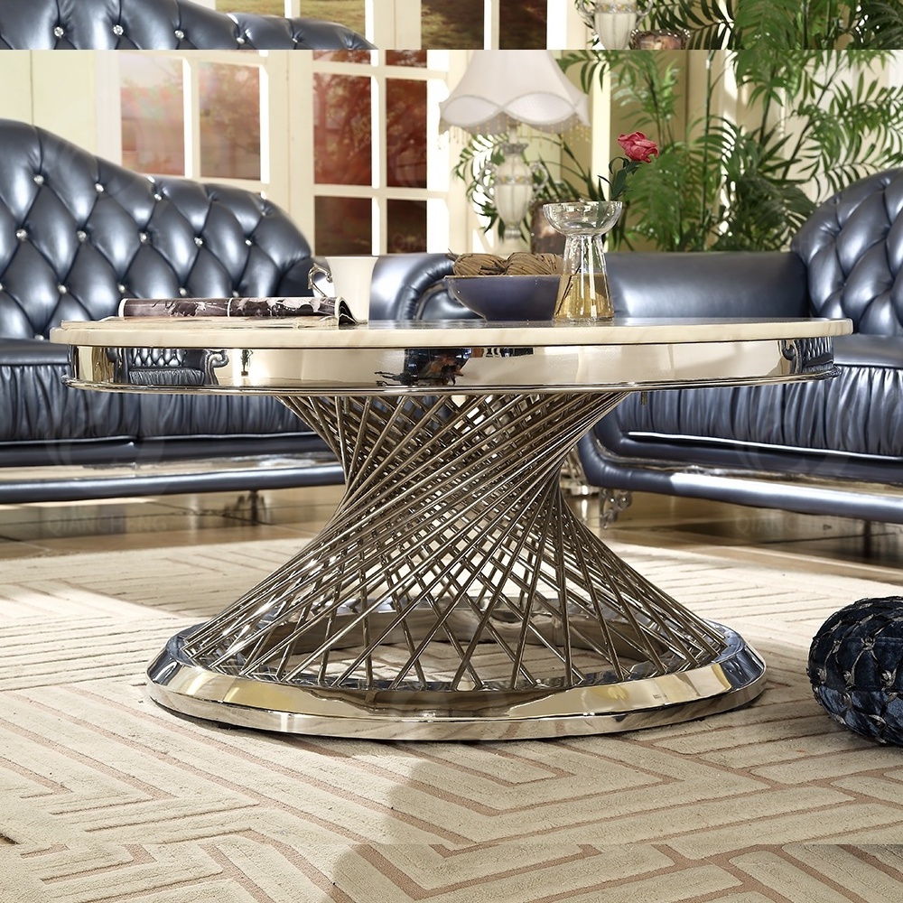 Luxury Hotel furniture living room round marble top coffee table gold stainless steel centre coffee tables