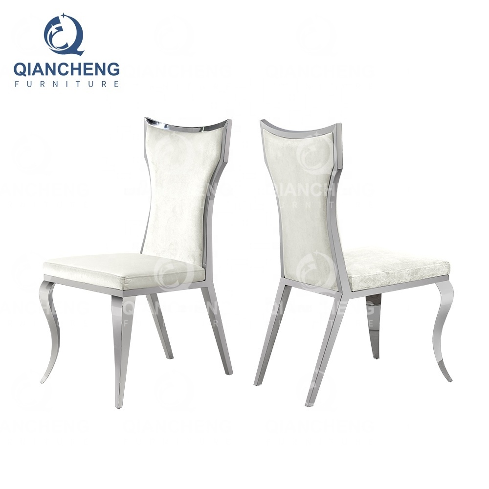 Qiancheng meiyue furniture 2023 stainless steel restaurant art deco dining chair new original design flower fabric dining chair