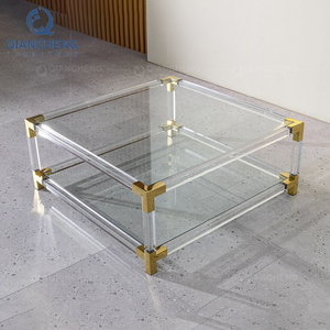 modern square shape clear transparent acrylic plastic glass top side coffee table custom ethiopian stainless steel coffee table