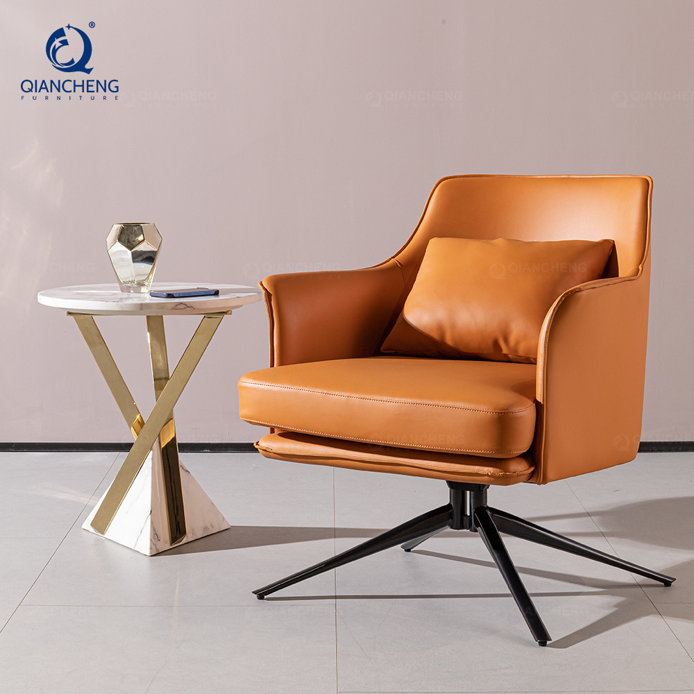 swivel revolving guest manager office boss accent lounge chair ergonomic high back for office orange leather swivel arm chair