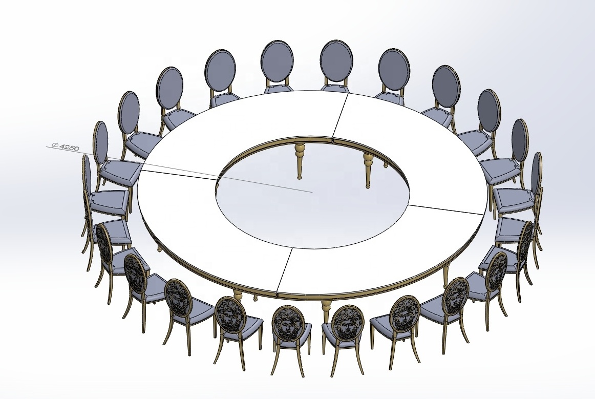 Circle Moon round Celebration Event banquet chairs and tables  luxury serpentine Gold Stainless Steel MDF Wedding Party Tables