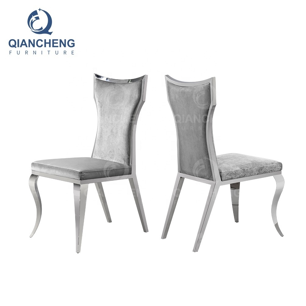 Qiancheng meiyue furniture 2023 stainless steel restaurant art deco dining chair new original design flower fabric dining chair