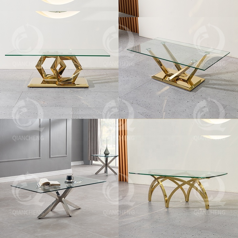 Luxury minimalist centre end table living room furniture modern metal mirrored stainless steel rectangle marble coffee tables