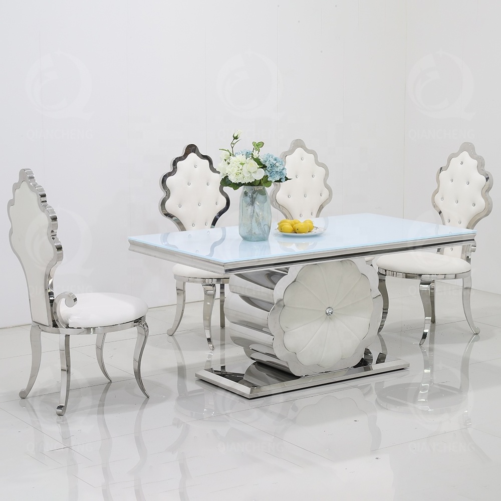 modern flower vase crushed diamond with dining table gloss super white tempered glass dining table