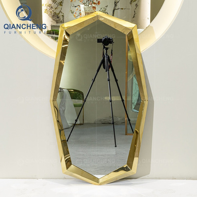 rectangle metal framed gold hanging wall mirror for living room metal wall art decorative stainless steel mirror wall bedroom