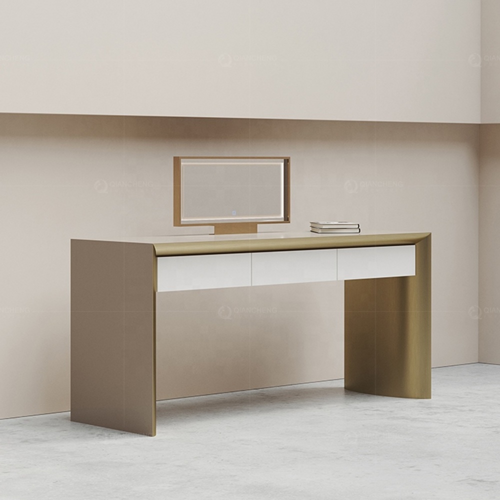 Modern vanity dresser with mirror dressing table bedroom golden stainless steel leg dresser dressing table