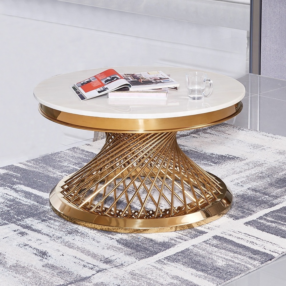 Luxury Hotel furniture living room round marble top coffee table gold stainless steel centre coffee tables