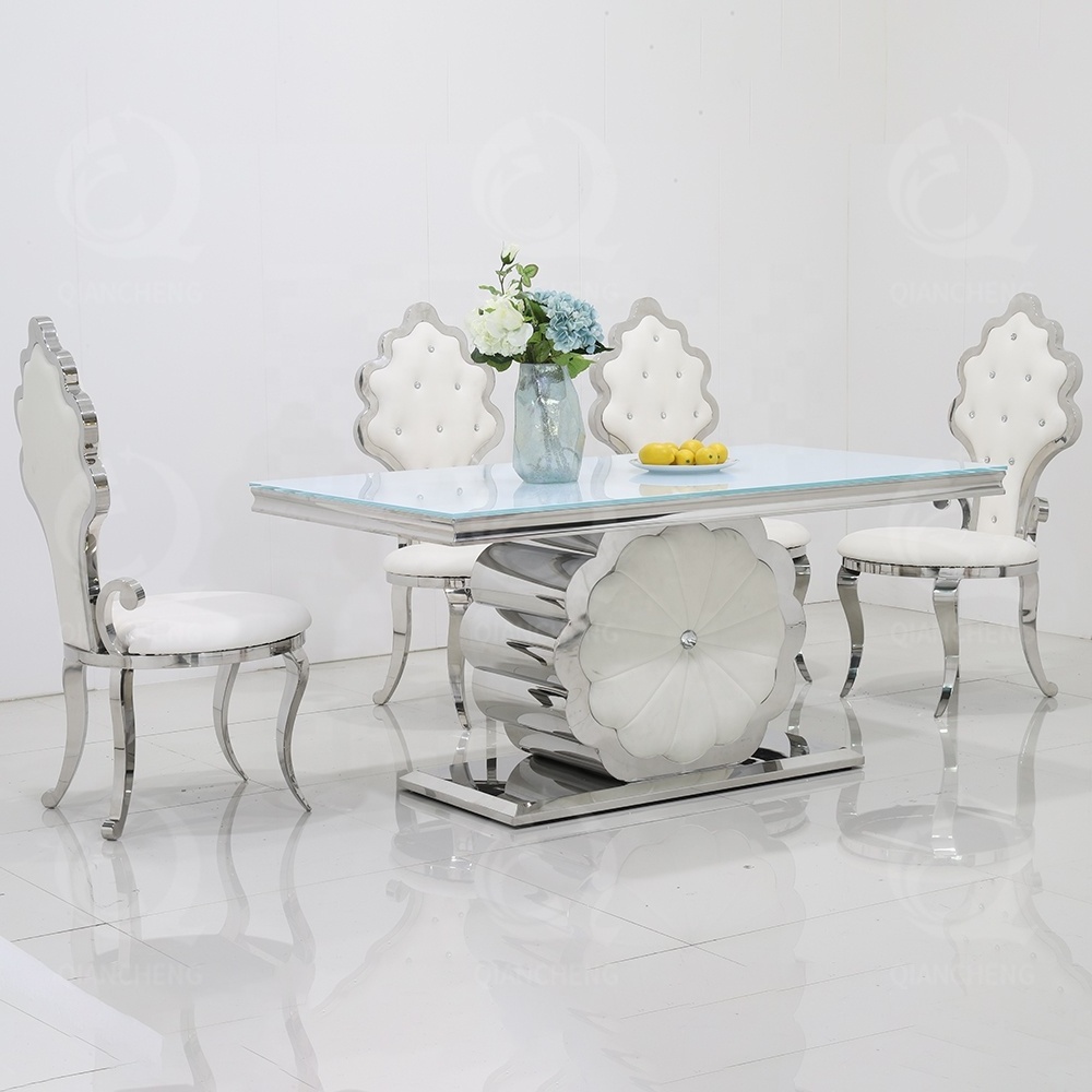 modern flower vase crushed diamond with dining table gloss super white tempered glass dining table