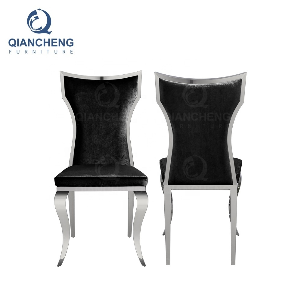 Qiancheng meiyue furniture 2023 stainless steel restaurant art deco dining chair new original design flower fabric dining chair