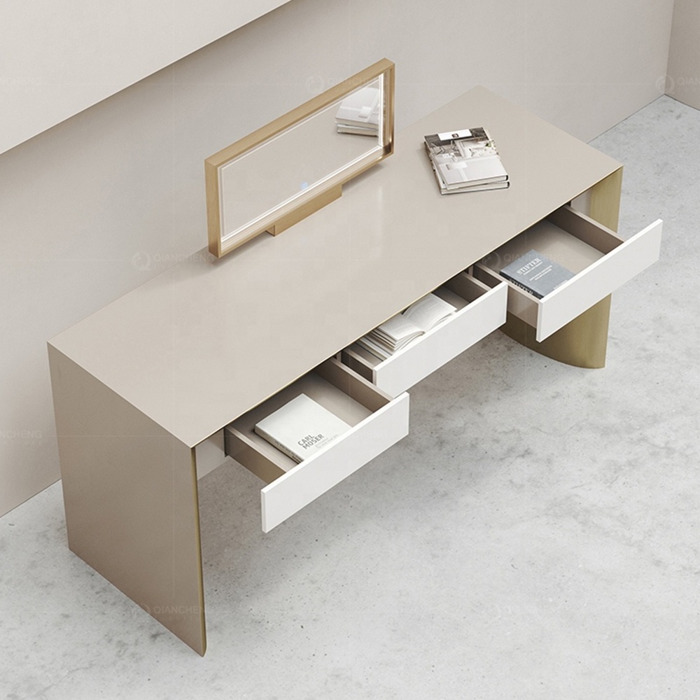 Modern vanity dresser with mirror dressing table bedroom golden stainless steel leg dresser dressing table