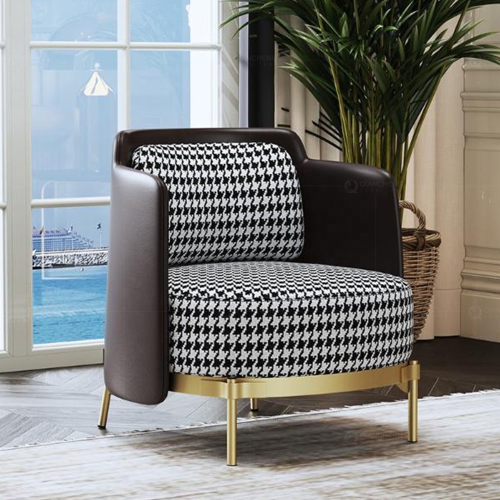 Bedroom stainless steel gold leg hand chair leisure salon furniture foshan velvet fabric leisure chair