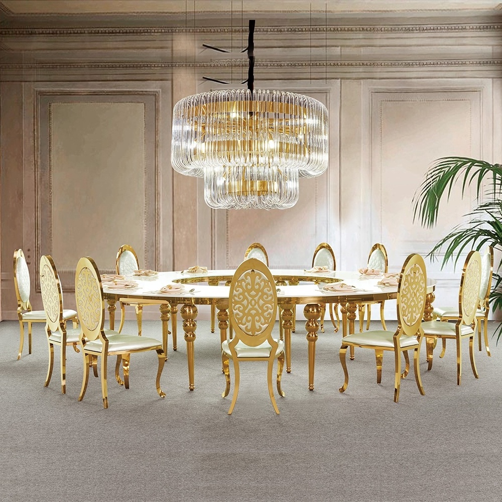 Circle Moon round Celebration Event banquet chairs and tables  luxury serpentine Gold Stainless Steel MDF Wedding Party Tables