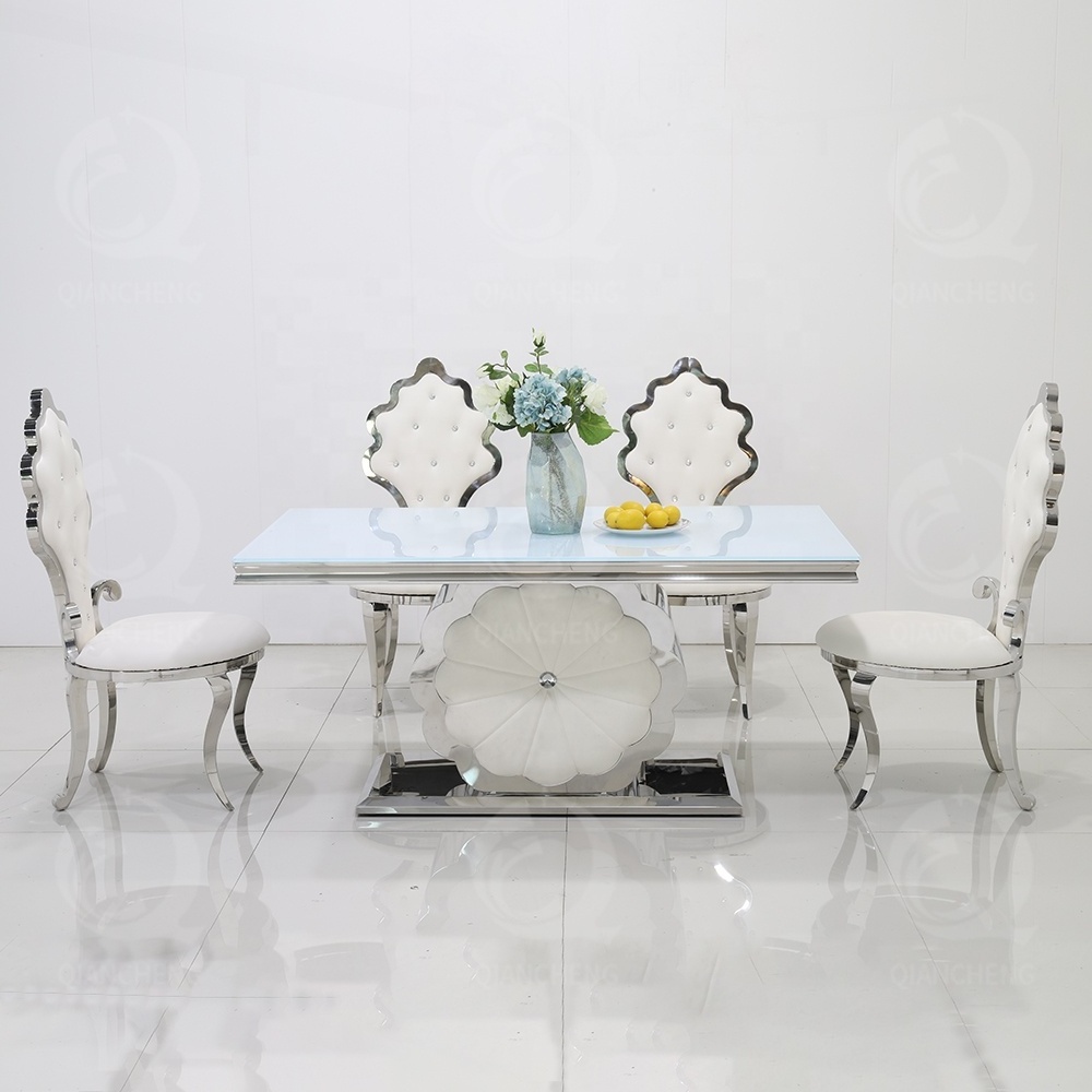 modern flower vase crushed diamond with dining table gloss super white tempered glass dining table