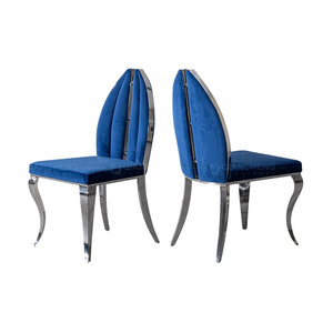 dining room micro fiber royal sky navy blue dining chair with chrome legs velvet steel leg hotel dining chair