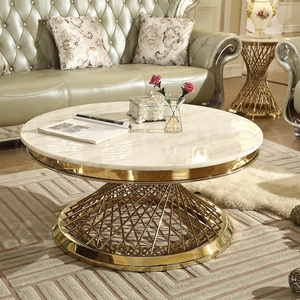 Luxury Hotel furniture living room round marble top coffee table gold stainless steel centre coffee tables