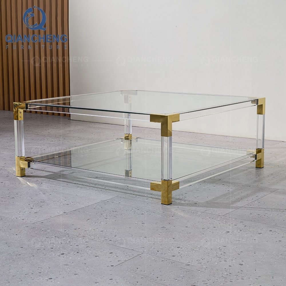 modern square shape clear transparent acrylic plastic glass top side coffee table custom ethiopian stainless steel coffee table