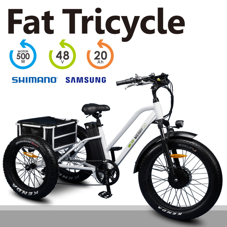 500W 18Ah 24 Inch 3 Wheel Electric Fat Bike Trike Cargo electric tricycles