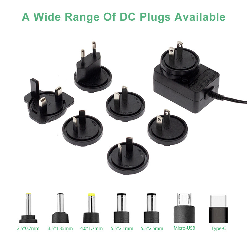 Travel FCC UL CE CB Multiple Plug Exchangeable Adaptor 36w 5v 9v 12v 15v 19v 24v 36v Ac Dc Transformer For Universal