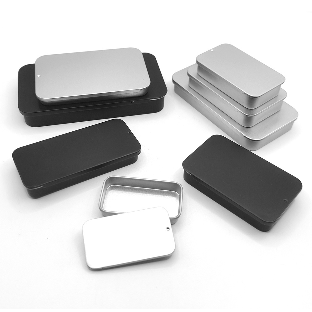 250ml 300ml black rectangle metal packing tin container for tea square drawer slide aluminum box with lid