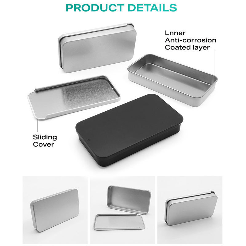 wholesale matte black small packaging tin can box for Chewing gum rectangle packing container jar for candy