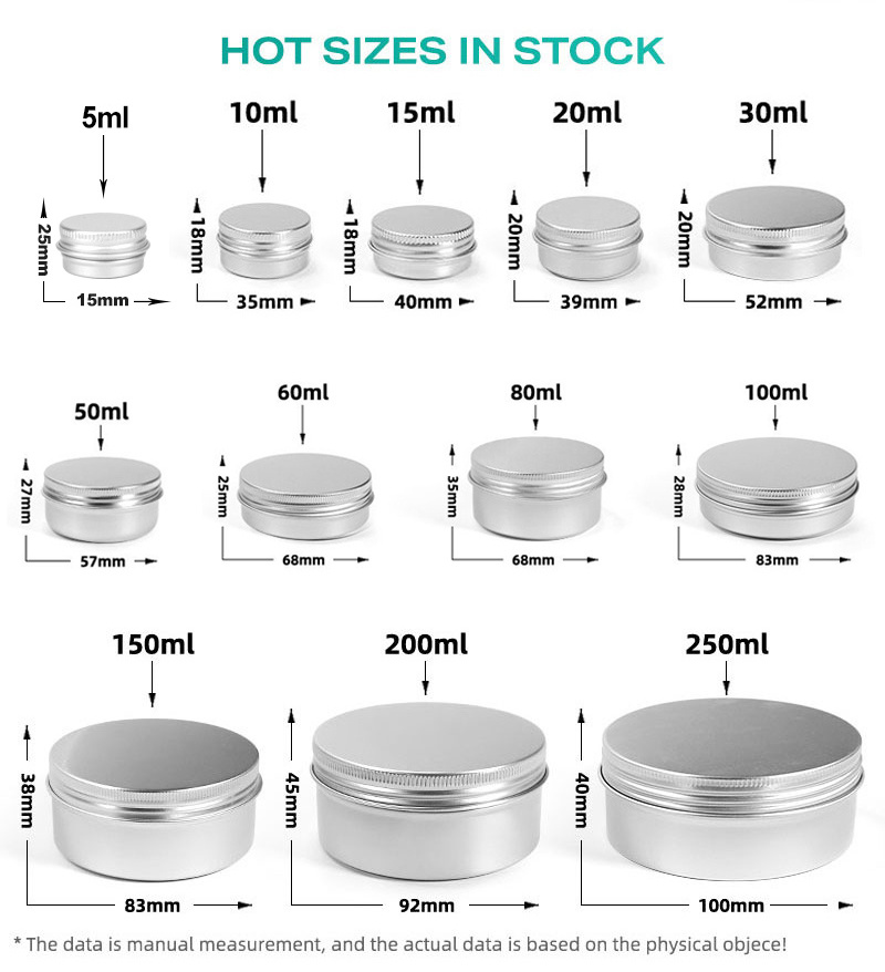 5g 30g 60g 80g 100g 200g Round Metal Exquisite Empty Tin Can Travel Reusable Aluminum Jar Metal Container 2oz 4oz 6oz 8oz 10oz