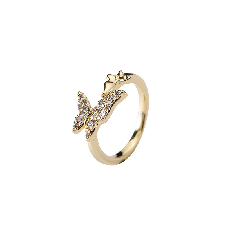 Merryshine Jewelry Small And Exquisite Butterfly Diamond Gold Ring With Environmentally Friendly Copper Ring