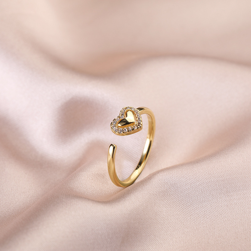 Merryshine Jewelry New Design Fashion Light Luxury Gold-Plated Heart-Shaped Diamond Open Ring Couple Ring