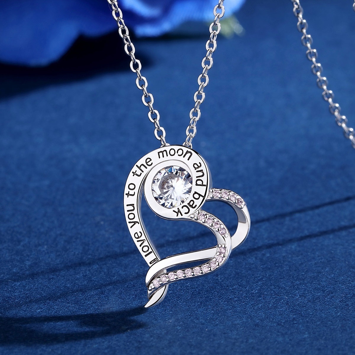 925 sterling silver custom zircon jewelry women cz love double heart necklace pendant