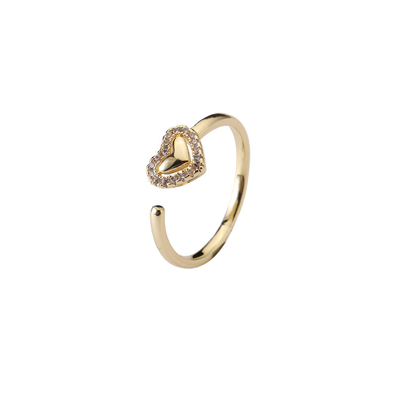 Merryshine Jewelry New Design Fashion Light Luxury Gold-Plated Heart-Shaped Diamond Open Ring Couple Ring