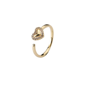 Merryshine Jewelry New Design Fashion Light Luxury Gold-Plated Heart-Shaped Diamond Open Ring Couple Ring