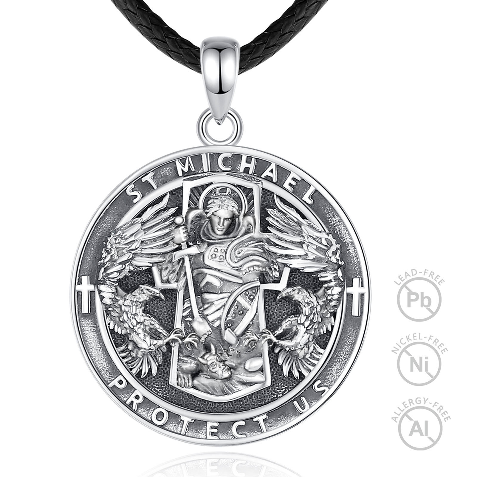 Merryshine 925 Sterling Silver Patron Saint St. Michael Medal Pendent Necklace for Men